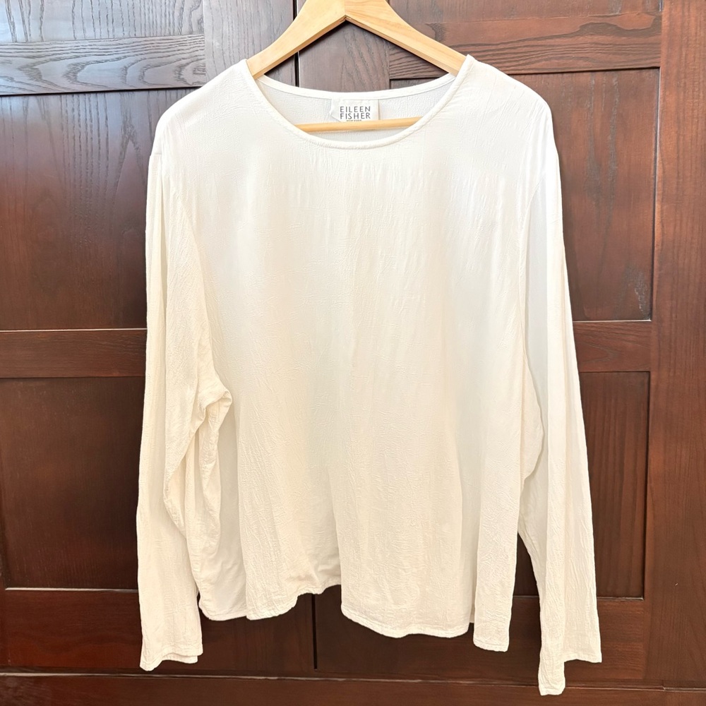 Eileen Fisher white rayon boxy Long Sleeve Blouse 2X